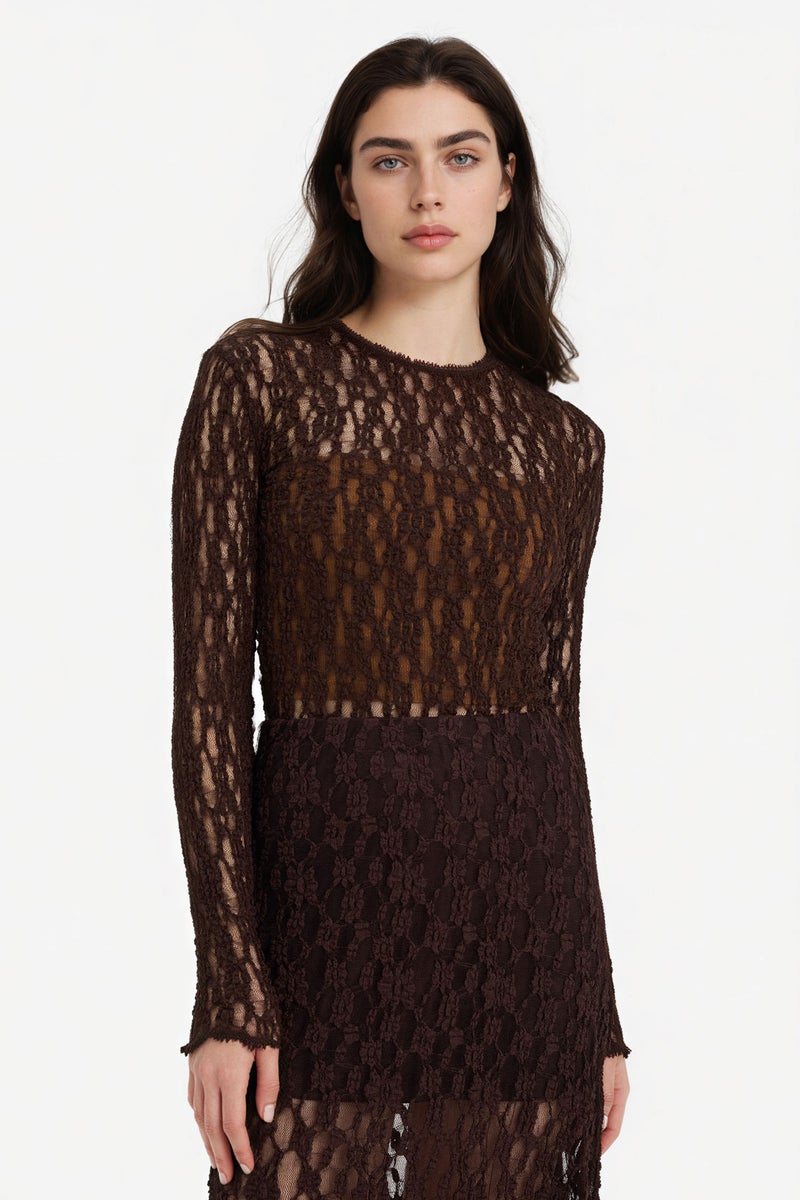 ديفاكتو تيشيرت كم طويل دانتيل مخصر برقبة مستديرة - Image 3